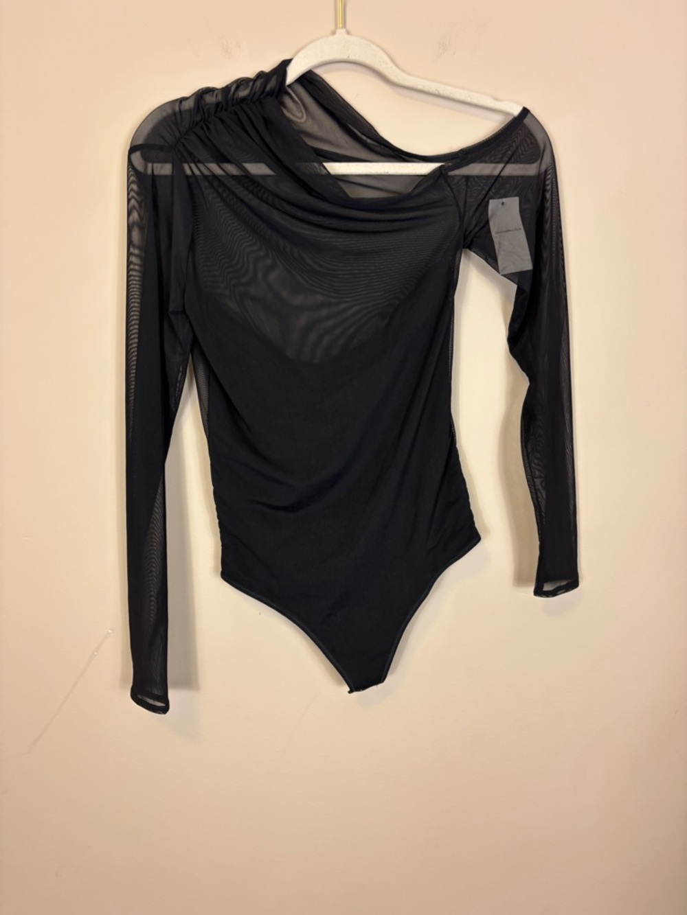 Abercrombie & Fitch Black Sheer Mesh Off Shoulder Long Sleeve Thong Bodysuit S